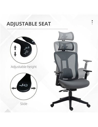 Vinsetto Mesh Office Chair, Reclining Desk Chair, Grey 921-662V70GY