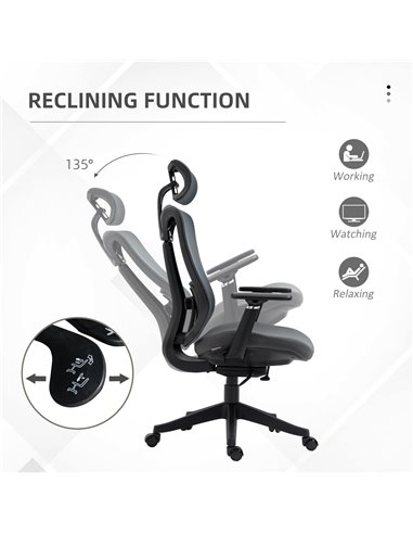 Vinsetto Mesh Office Chair, Reclining Desk Chair, Grey 921-662V70GY