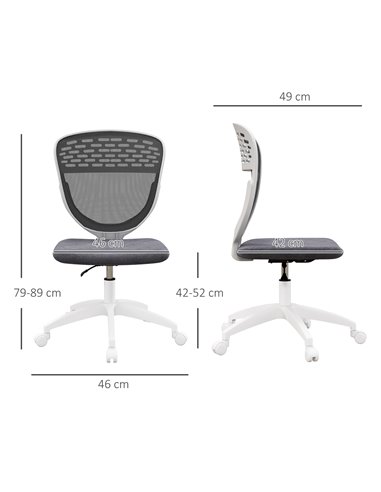 Vinsetto Armless Desk Chair, Mesh Office Chair, Height Adjustable with Swivel Wheels, Grey