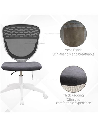 Vinsetto Armless Desk Chair, Mesh Office Chair, Height Adjustable with Swivel Wheels, Grey