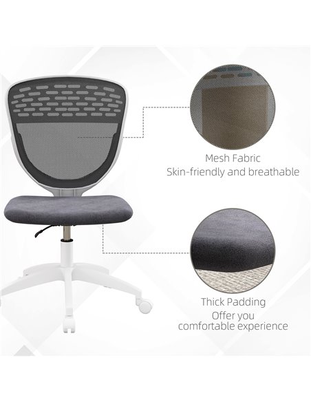 Vinsetto Armless Desk Chair, Mesh Office Chair, Height Adjustable with Swivel Wheels, Grey - pic 27632 | FastDaddyshop