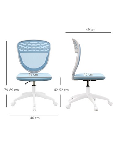 Vinsetto Armless Desk Chair, Mesh Office Chair, Height Adjustable with Swivel Wheels, Blue
