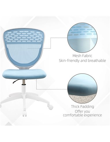 Vinsetto Armless Desk Chair, Mesh Office Chair, Height Adjustable with Swivel Wheels, Blue