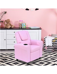 HOMCOM Children Recliner Armchair with Cup Holder, Pink 2