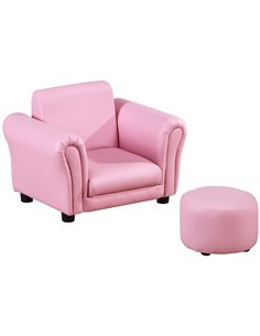 HOMCOM Toddler Kids Children Sofa Set, Armchair with Free Footstool, Pink