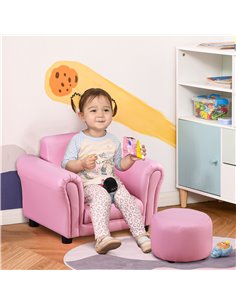 HOMCOM Toddler Kids Children Sofa Set, Armchair with Free Footstool, Pink 2