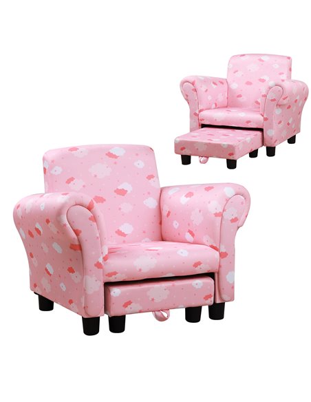 HOMCOM Kids Children Armchair Mini Sofa with Footrest, Anti-Slip Legs, High Back, Arms, Pink - pic 27681 | FastDaddyshop