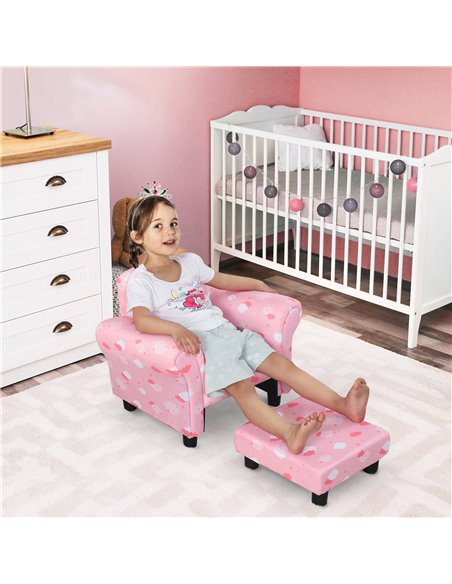 HOMCOM Kids Children Armchair Mini Sofa with Footrest, Anti-Slip Legs, High Back, Arms, Pink - pic 27682 | FastDaddyshop