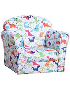 HOMCOM Children Armchair Kids Sofa Tub Chair Seat Cartoon Dinosaur Pattern Bedroom Flannel Wooden Frame Non-slip Playroom Seater