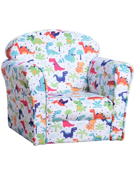 HOMCOM Children Armchair Kids Sofa Tub Chair Seat Cartoon Dinosaur Pattern Bedroom Flannel Wooden Frame Non-slip Playroom Seater - pic 27690 | FastDaddyshop