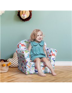 HOMCOM Children Armchair Kids Sofa Tub Chair Seat Cartoon Dinosaur Pattern Bedroom Flannel Wooden Frame Non-slip Playroom Seater 2