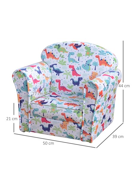 HOMCOM Children Armchair Kids Sofa Tub Chair Seat Cartoon Dinosaur Pattern Bedroom Flannel Wooden Frame Non-slip Playroom Seater - pic 27692 | FastDaddyshop