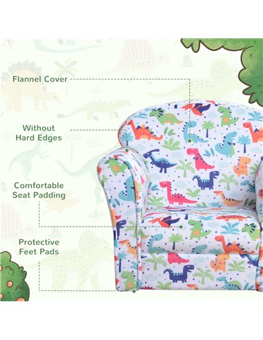 HOMCOM Children Armchair Kids Sofa, Cartoon Dinosaur Pattern 310-026V70MX