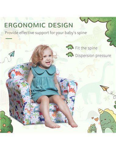 HOMCOM Children Armchair Kids Sofa, Cartoon Dinosaur Pattern 310-026V70MX