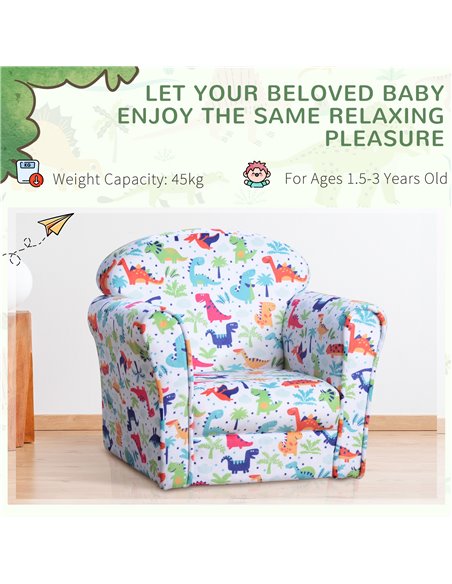 HOMCOM Children Armchair Kids Sofa Tub Chair Seat Cartoon Dinosaur Pattern Bedroom Flannel Wooden Frame Non-slip Playroom Seater - pic 27696 | FastDaddyshop