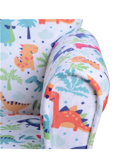 HOMCOM Children Armchair Kids Sofa Tub Chair Seat Cartoon Dinosaur Pattern Bedroom Flannel Wooden Frame Non-slip Playroom Seater - pic 27697 | FastDaddyshop