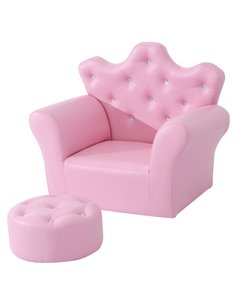 HOMCOM Children Kids Sofa Set Armchair Chair Seat with Free Footstool PU Leather Pink