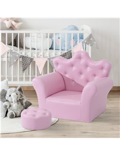 HOMCOM Children Kids Sofa Set Armchair Chair Seat with Free Footstool PU Leather Pink 2