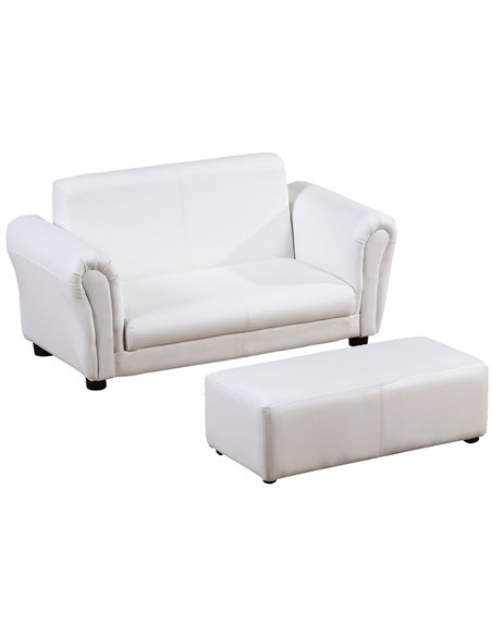 HOMCOM 2 Seater Toddler Chair, Kids Twin Sofa, Childrens Double Seat Armchair with Footstool, White - pic 27708 | FastDaddyshop