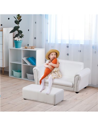 HOMCOM 2 Seater Toddler Chair, Kids Twin Sofa, Childrens Double Seat Armchair with Footstool, White