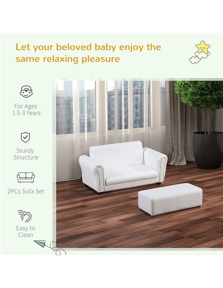 HOMCOM Kids Twin Sofa, Childrens Double Seat Armchair, White 310-006V70WT - pic 27712 | FastDaddyshop