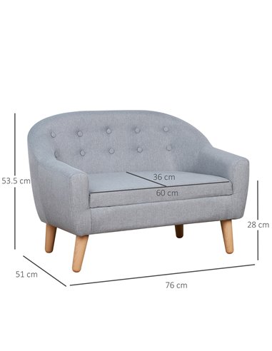 HOMCOM 2 Seater Toddler Chair Kids Mini Sofa Children Armchair Seating Chair Bedroom Playroom Furniture Wood Frame Grey