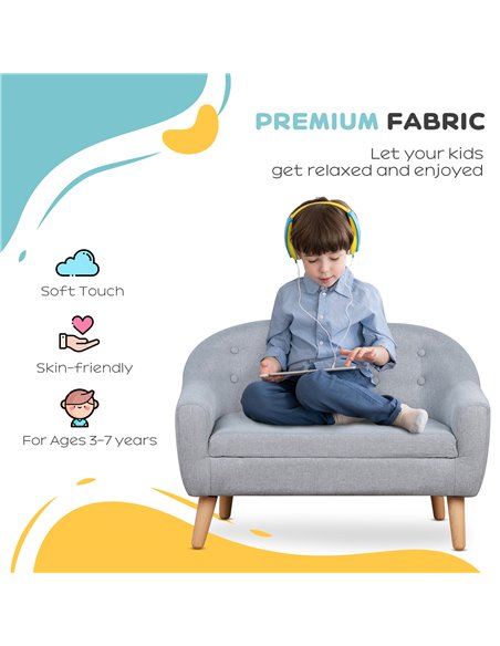 HOMCOM Kids Mini Sofa, Children Armchair with Wood Frame, Grey 310-028V70GY - pic 27730 | FastDaddyshop