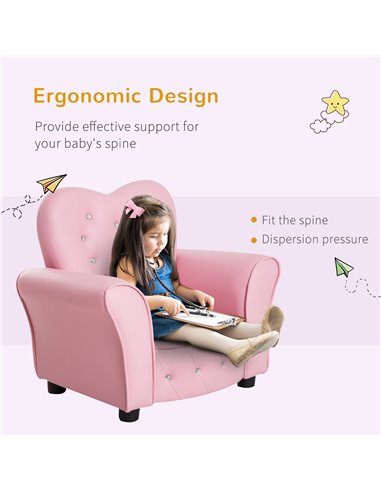 HOMCOM Kids Toddler Chair Sofa Children Armchair Seating Relax Playroom Seater Girl Princess Pink