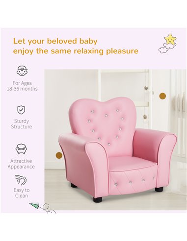 HOMCOM Kids Toddler Chair Sofa Children Armchair Seating Relax Playroom Seater Girl Princess Pink