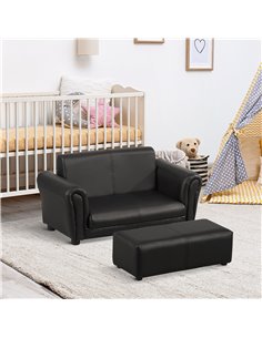 HOMCOM 2 Seater Toddler Chair, Kids Twin Sofa, Childrens Double Seat Armchair with Footstool, Black 2