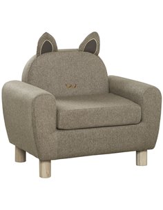 HOMCOM Kids Sofa Toddler Chair Children Armchair for Preschool Bedroom Playroom with Ear Modeling Wood Brown