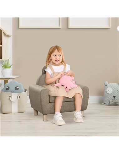 HOMCOM Kids Sofa Toddler Chair Children Armchair for Preschool Bedroom Playroom with Ear Modeling Wood Brown