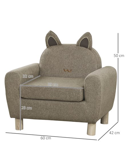 HOMCOM Kids Sofa Toddler Chair Children Armchair for Preschool Bedroom Playroom with Ear Modeling Wood Brown - pic 27764 | FastDaddyshop