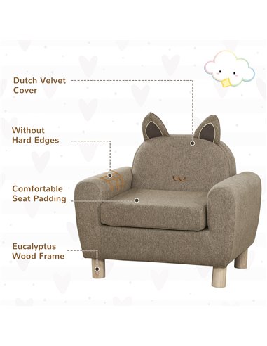HOMCOM Kids Sofa, Children Armchair for Preschool, Brown 310-063V71BN