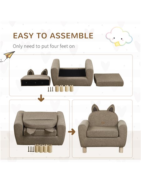 HOMCOM Kids Sofa Toddler Chair Children Armchair for Preschool Bedroom Playroom with Ear Modeling Wood Brown - pic 27767 | FastDaddyshop