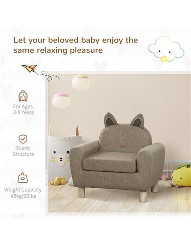 HOMCOM Kids Sofa Toddler Chair Children Armchair for Preschool Bedroom Playroom with Ear Modeling Wood Brown