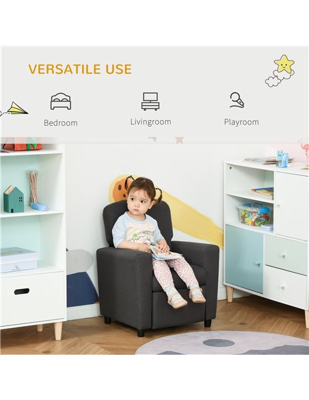 HOMCOM 2 in 1 design Kids Sofa Armchair with Footrest for Children Playroom Bedroom Living Room, 55 x 50 x 67cm, Grey - pic 27777 | FastDaddyshop
