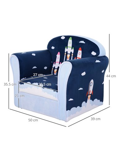 HOMCOM Children Chair Armchair Single Sofa,  50 x 39 x 44cm, for 18M+, Blue
