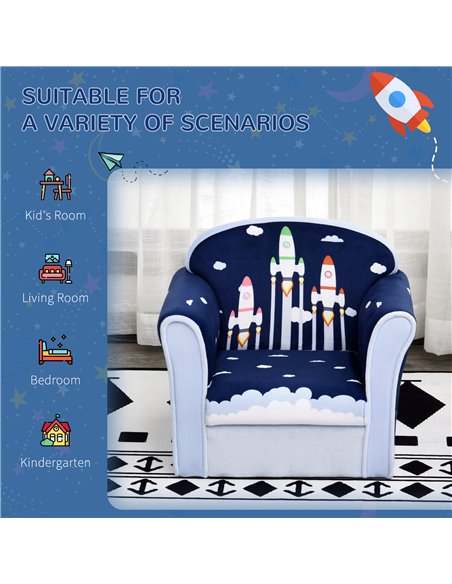 HOMCOM Children Chair Armchair Single Sofa,  50 x 39 x 44cm, for 18M+, Blue - pic 27785 | FastDaddyshop
