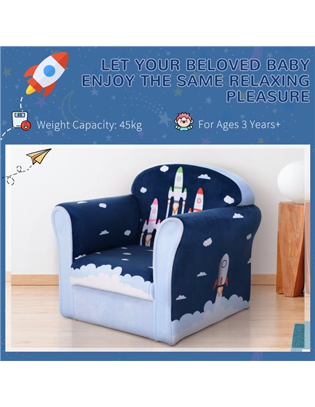 HOMCOM Children Chair Armchair Single Sofa,  50 x 39 x 44cm, for 18M+, Blue - pic 27786 | FastDaddyshop