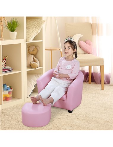HOMCOM Kids Toddler Sofa Children's Armchair Footstool with Thick Padding, Anti-skid Foot Pads, 30 x 28 x 21cm, Pink