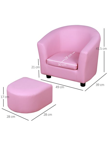 HOMCOM Kids Toddler Sofa Children's Armchair Footstool with Thick Padding, Anti-skid Foot Pads, 30 x 28 x 21cm, Pink - pic 27791 | FastDaddyshop