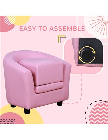 HOMCOM Kids Toddler Sofa Children's Armchair Footstool with Thick Padding, Anti-skid Foot Pads, 30 x 28 x 21cm, Pink