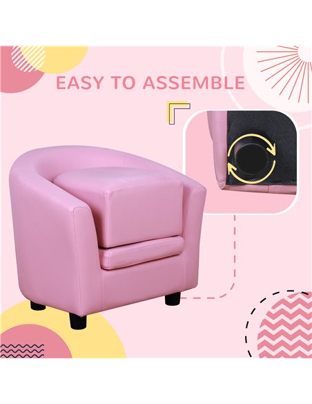 HOMCOM Kids Toddler Sofa Children's Armchair Footstool with Thick Padding, Anti-skid Foot Pads, 30 x 28 x 21cm, Pink - pic 27795 | FastDaddyshop