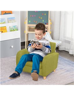 HOMCOM Children Armchair Mini Sofa Wood Frame Anti-Slip Legs High Back, Green 2