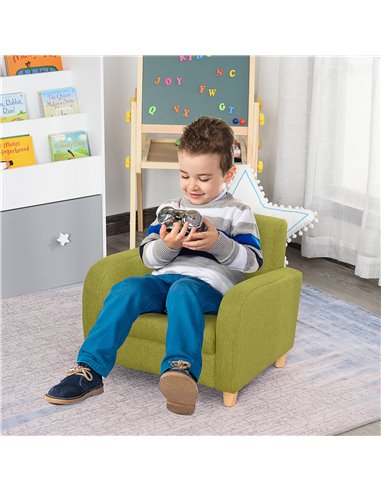 HOMCOM Children Armchair Mini Sofa Wood Frame Anti-Slip Legs High Back, Green
