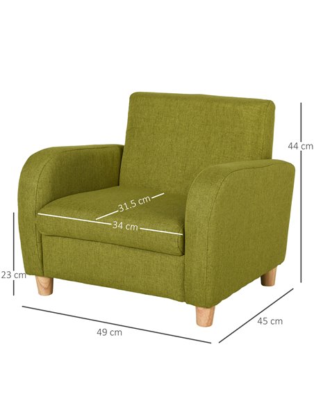 HOMCOM Children Armchair Mini Sofa Wood Frame Anti-Slip Legs High Back, Green - pic 27800 | FastDaddyshop