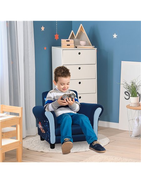 HOMCOM Child Armchair Kids Mini Sofa Chair with Armrest, 59.5 x 43 x 46.5cm, Blue - pic 27817 | FastDaddyshop