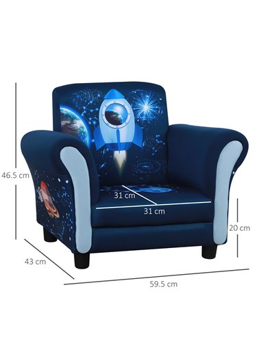 HOMCOM Child Armchair Kids Mini Sofa Chair with Armrest, 59.5 x 43 x 46.5cm, Blue