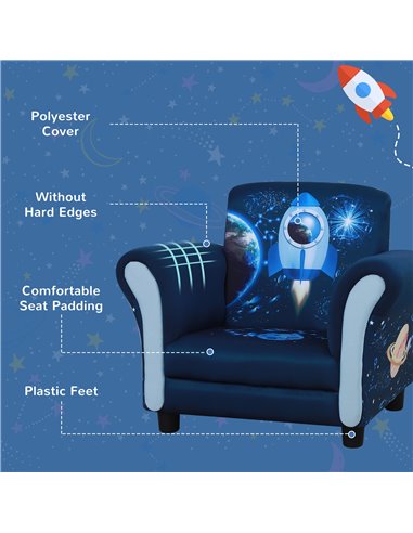 HOMCOM Child Armchair Kids Mini Sofa Chair with Armrest, Blue 310-038V70BU
